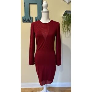 Halston Heritage Mesh Panel Long Sleeve Dress Knee Length in Crimson Size 6 NWT